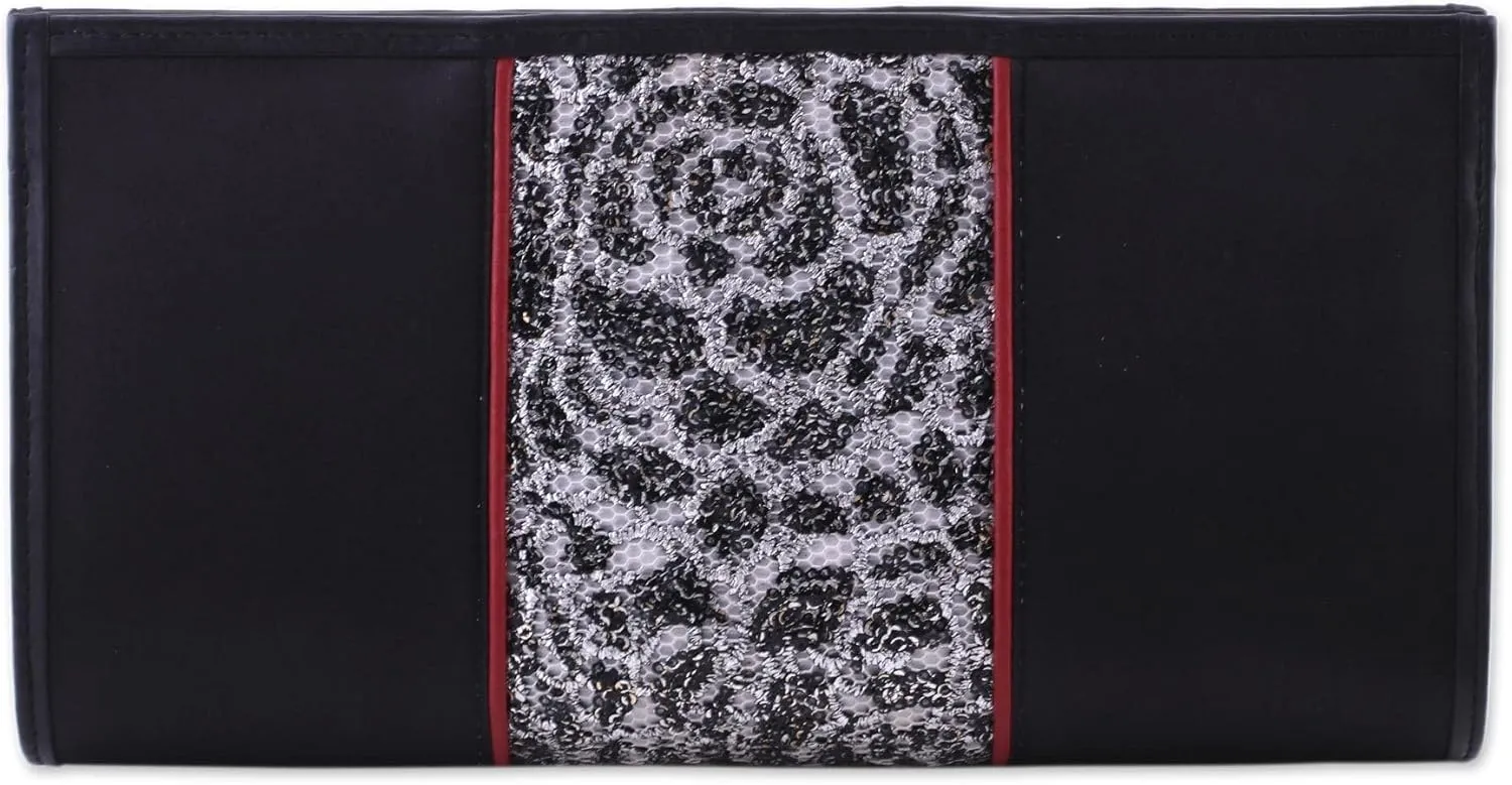 NOVICA Artisan Handmade Leather Accent Satin Clutch Lace Handbag from India Handbags Black Clutches Evening Embroidered ' Innocent Black'