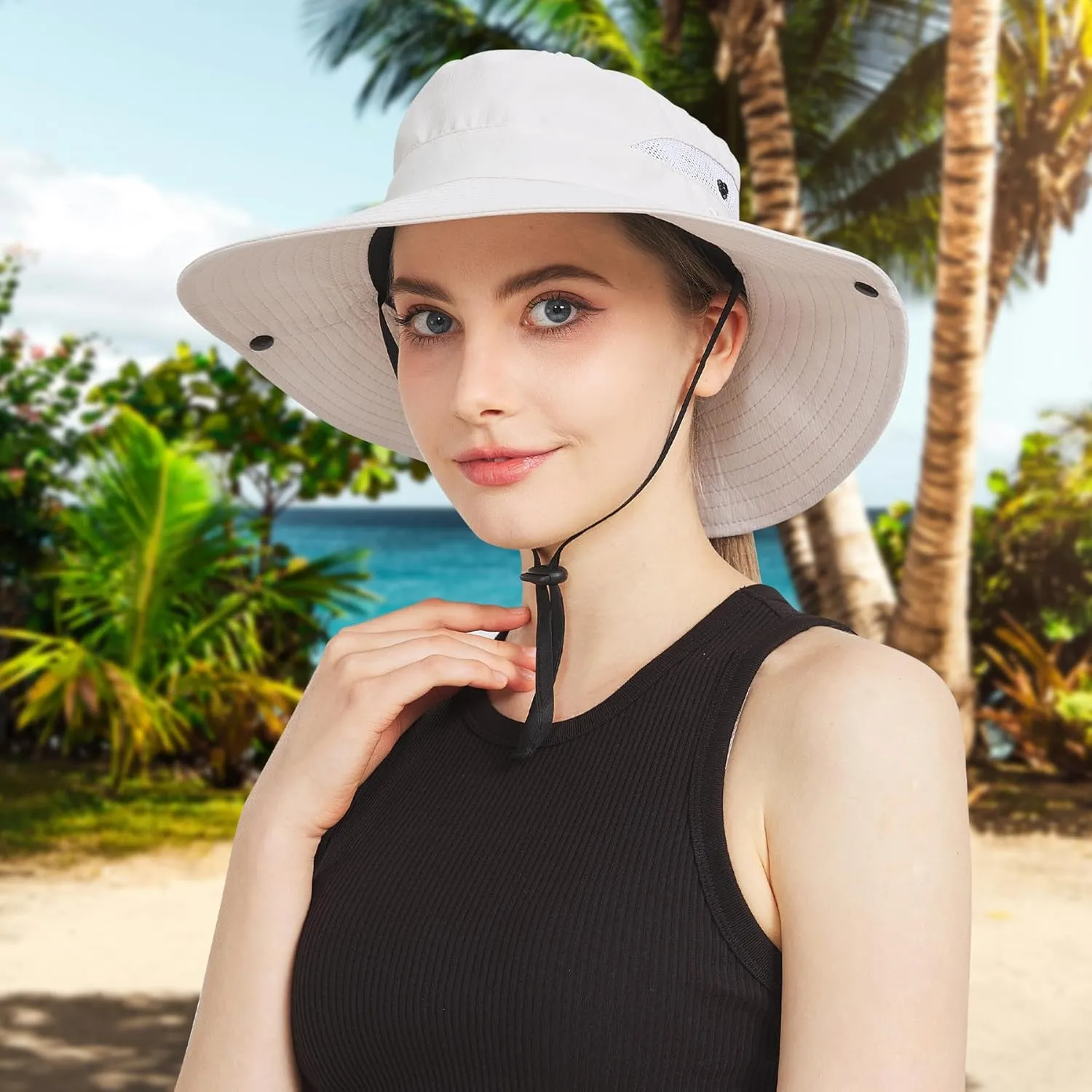 NPJY Sun Hats for Women Men 3” Wide Brim UPF 50  Fishing Beach Bucket Hats