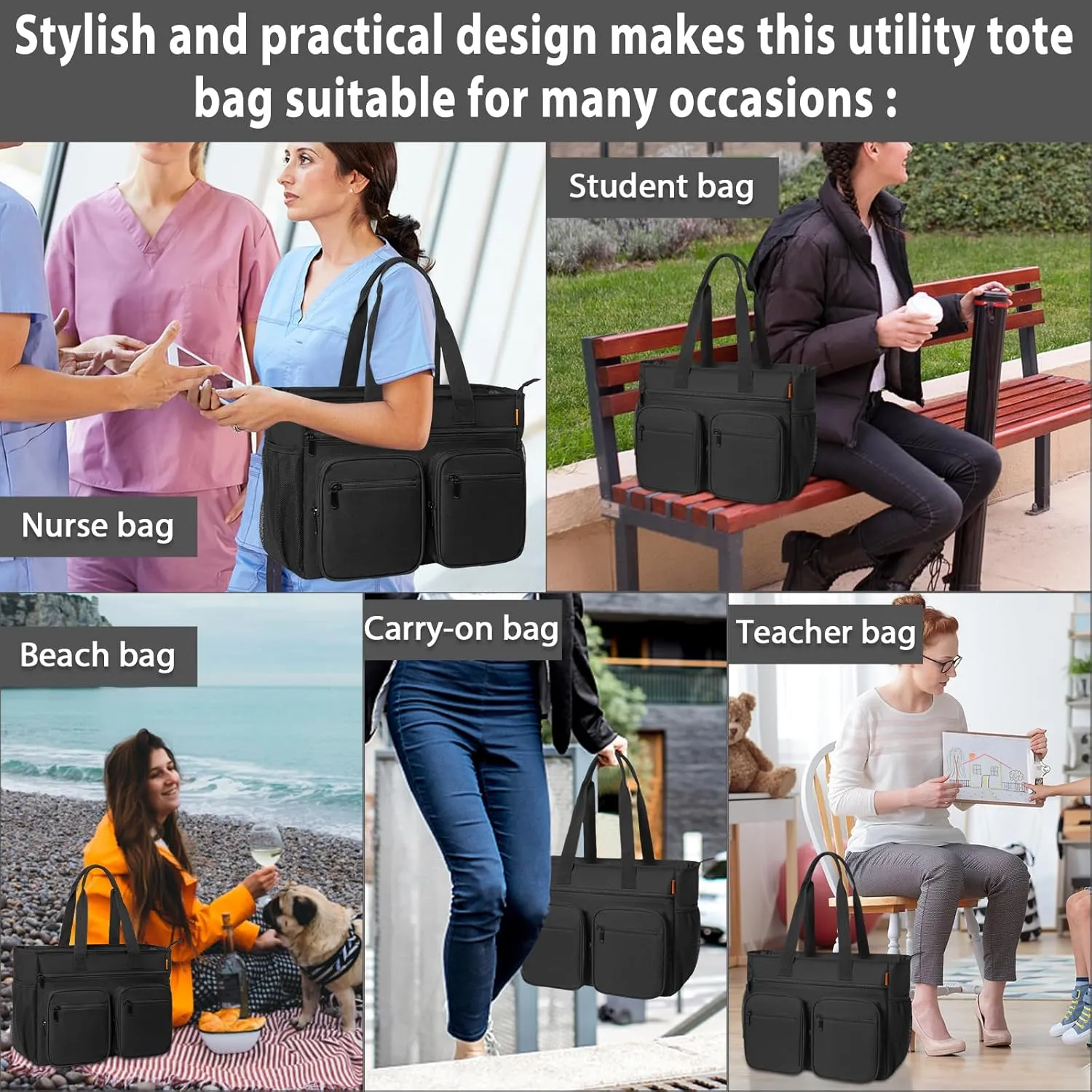 Nurse Tote Bag for Work with Padded 15.6” Laptop Sleeve, Medical Supplies Shoulder Bag Storage Travel Bag for Women, Home Health Nurse Bag