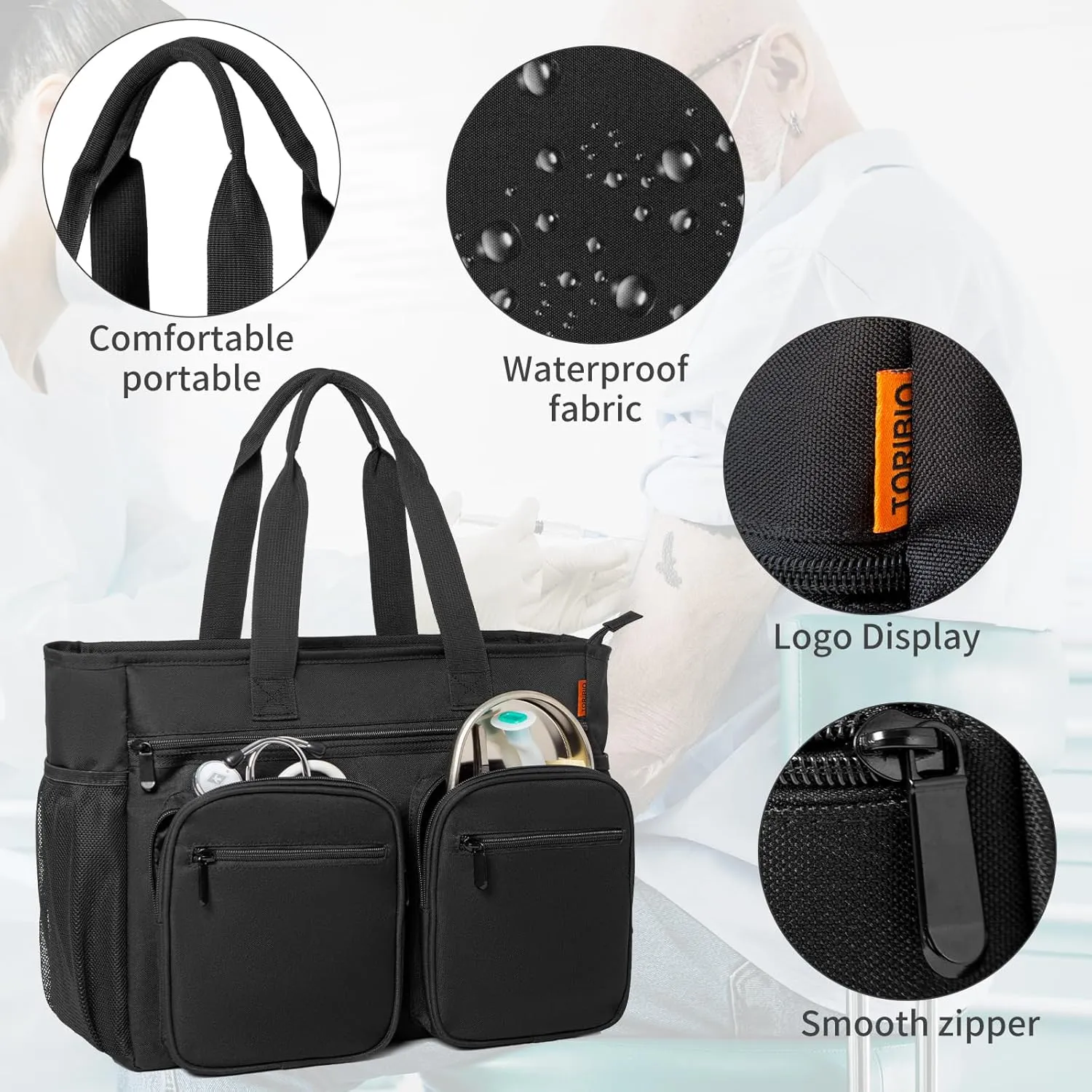 Nurse Tote Bag for Work with Padded 15.6” Laptop Sleeve, Medical Supplies Shoulder Bag Storage Travel Bag for Women, Home Health Nurse Bag