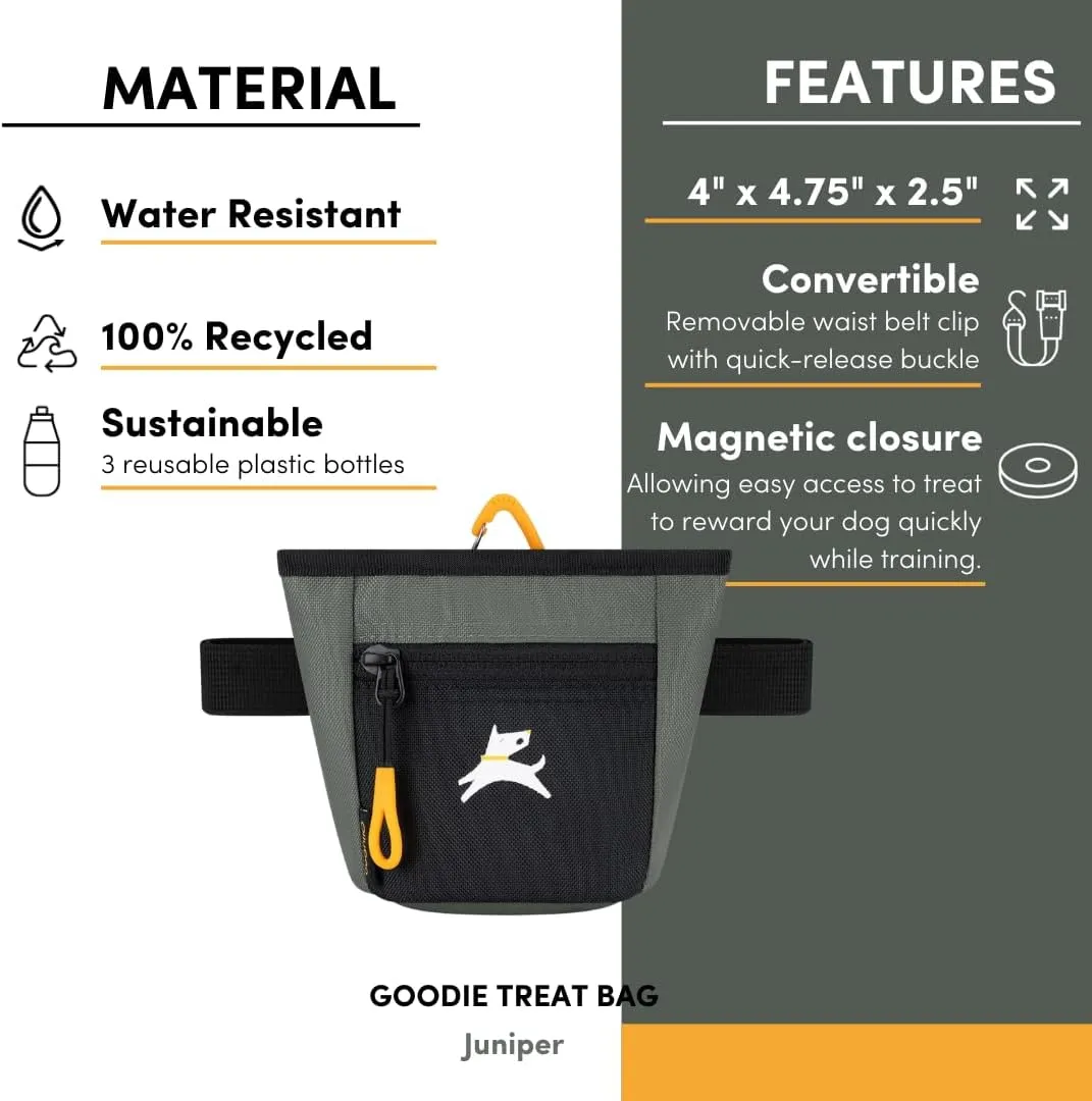 OllyDog Goodie Treat Bag, Dog Treat Pouch, Waist Belt Clip for Hands-Free Training, Magnetic Closure, Dog Training and Behavior Aids, Three Ways to Wear (Juniper)