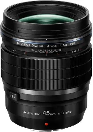 OM SYSTEM Olympus M.Zuiko Digital ED 45mm F1.2 PRO for Micro Four Thirds System Camera, Ultra Bright F1.2 Lens, Weather Sealed Design, MF Clutch, L-Fn Button