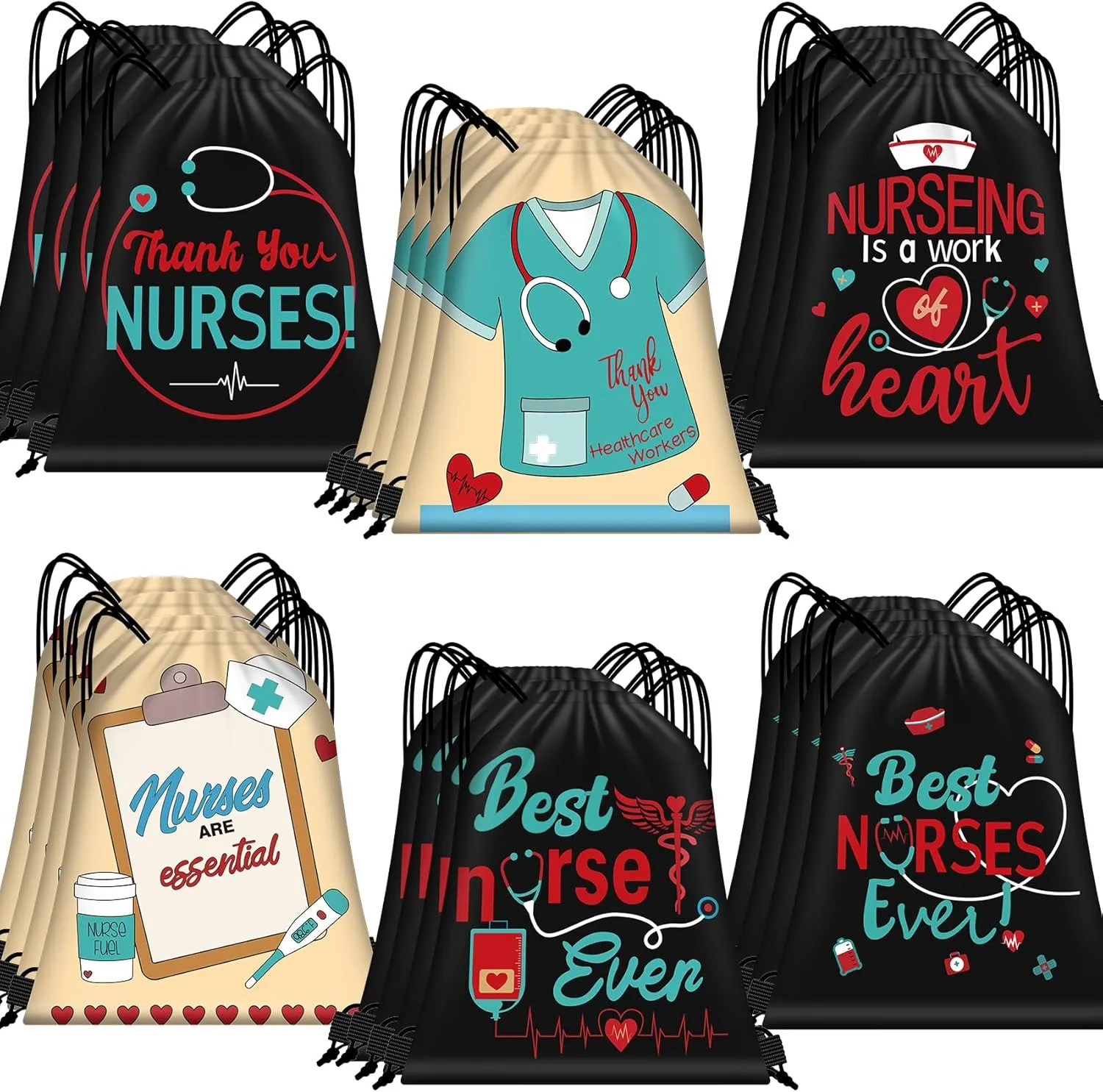 ontigola 24PCS Nurse Gifts Drawstring Bags 2024 Nurses Week Gifts Bulk Medical School Graduation Gifts Backpack Bags Nurse Appreciation Gift Healthcare Appreciation Great Nurses Week Gift Idea