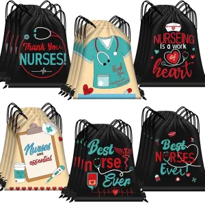 ontigola 24PCS Nurse Gifts Drawstring Bags 2024 Nurses Week Gifts Bulk Medical School Graduation Gifts Backpack Bags Nurse Appreciation Gift Healthcare Appreciation Great Nurses Week Gift Idea