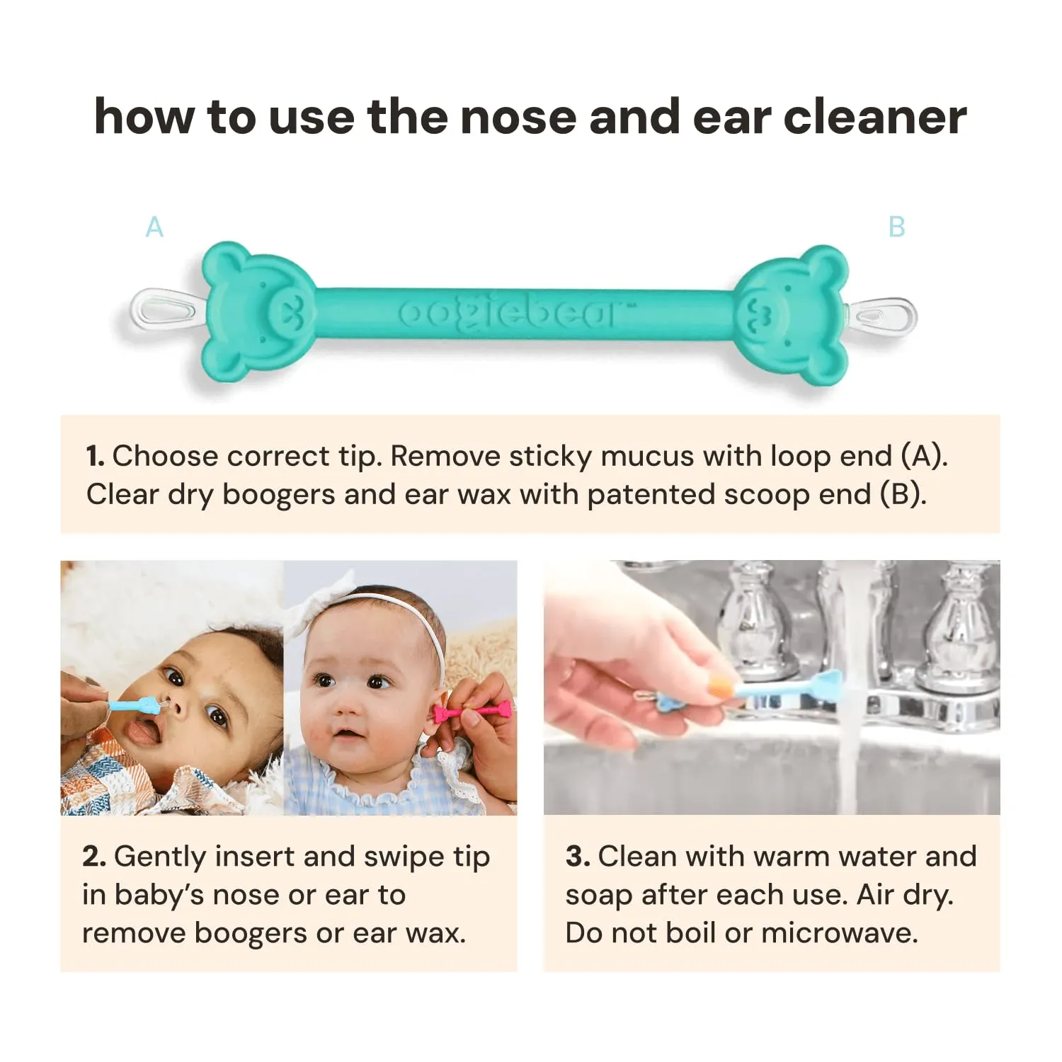 oogiebear: Baby Nose Cleaner & Ear Wax Removal Tool - Safe Booger & Earwax Removal for Newborns, Infants, Toddlers - Dual-Ended - Essential Baby Stuff, Diaper Bag Must-Have, Orange & Seafoam with case