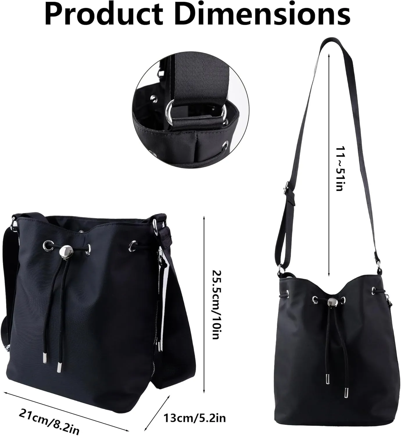 ORAD Waterproof Nylon Drawstring Bucket Crossbody Bag, Lightweight Casual Handbag for Women