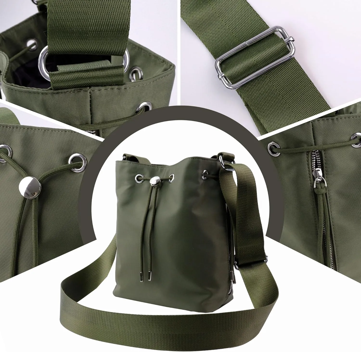 ORAD Waterproof Nylon Drawstring Bucket Crossbody Bag, Lightweight Casual Handbag for Women