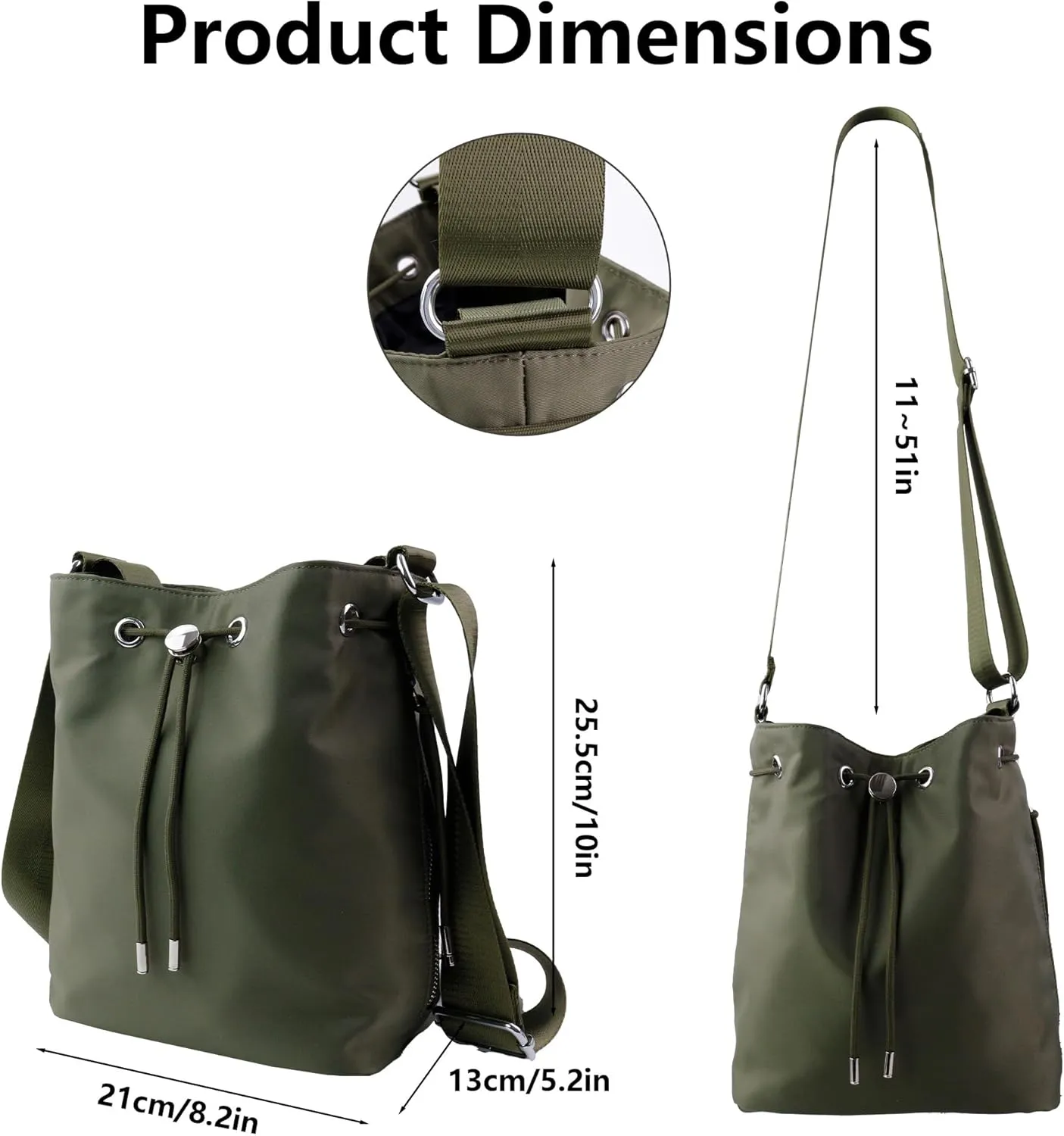 ORAD Waterproof Nylon Drawstring Bucket Crossbody Bag, Lightweight Casual Handbag for Women