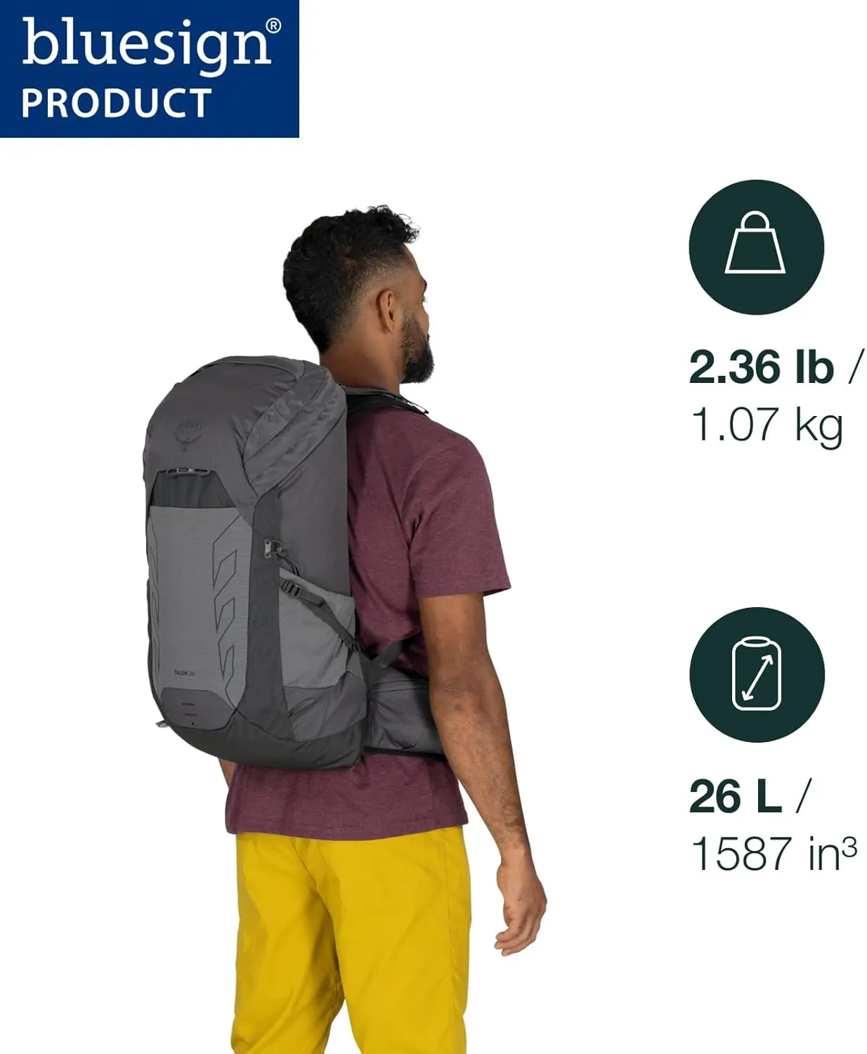 Osprey Talon 26L Men's Lightweight Hiking Backpack with Hipbelt, Scoria Blue/Night Shift