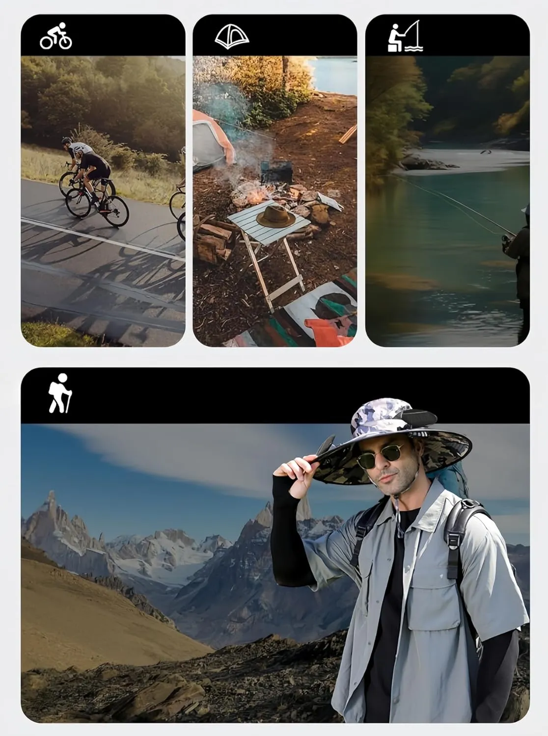 Outdoor Wide Brim Solar Fan Outdoor Fishing Hat with 2 Solar Fan Sun Bucket Hat for Men Women UPF 50  Beach Hat