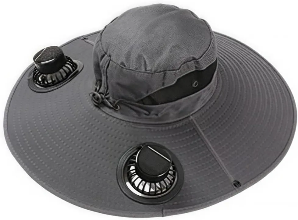 Outdoor Wide Brim Solar Fan Outdoor Fishing Hat with 2 Solar Fan Sun Bucket Hat for Men Women UPF 50  Beach Hat