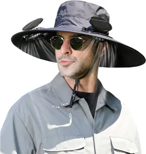Outdoor Wide Brim Solar Fan Outdoor Fishing Hat with 2 Solar Fan Sun Bucket Hat for Men Women UPF 50  Beach Hat