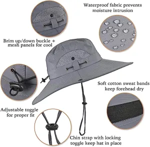 Outdoor Wide Brim Sun Hat with 2 Solar Fan Sun Bucket Hat for Men Women UPF 50  Bucket Fishing & Beach Hat with Fan Built in