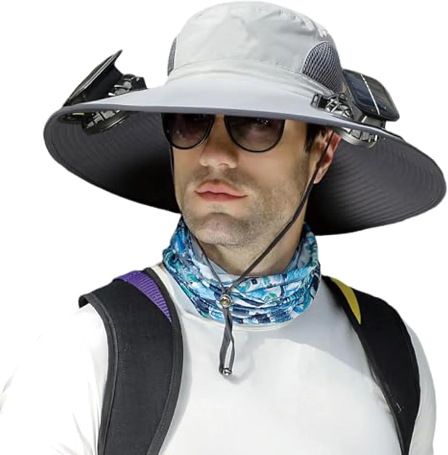 Outdoor Wide Brim Sun Hat with 2 Solar Fan Sun Bucket Hat for Men Women UPF 50  Bucket Fishing Hat with Fan Built in