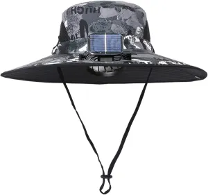 Outdoor Wide Brim Sun Hat with 2 Solar Fan,2025 Sun Bucket Hat for Men&Women UPF 50  Bucket Fishing Beach Hat Fan Built in