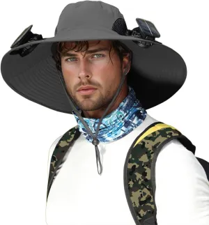 Outdoor Wide Brim Sun Hat with 3 Solar Fan Sun Bucket Hat for Men Women Bucket Fishing & Beach Hat with Fan Built in