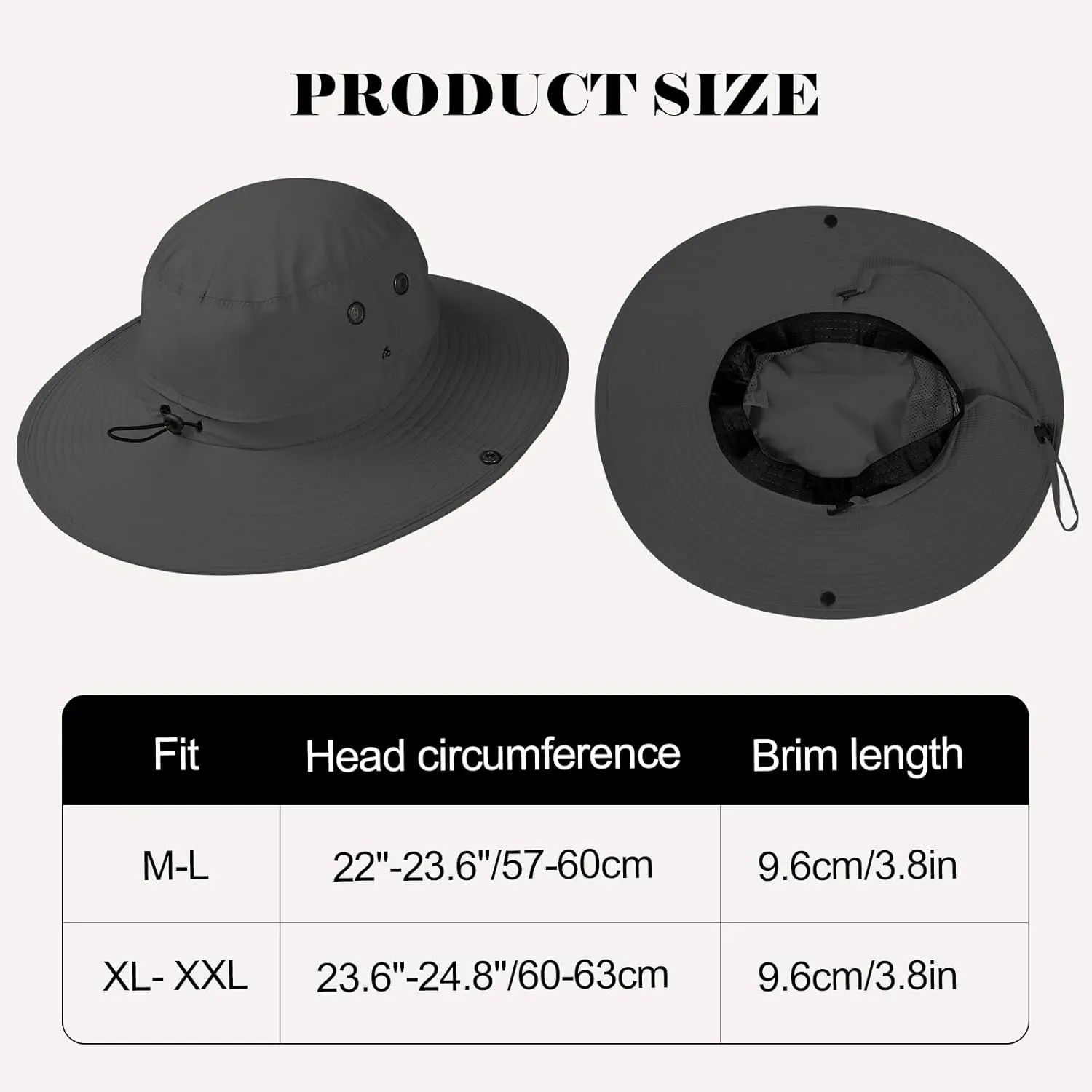 Oversize XL XXL Sun Hats Large Wide Brim Waterproof UPF 50  Bucket Hat Summer Travel Fishing Hiking Hat with Detachable Strap