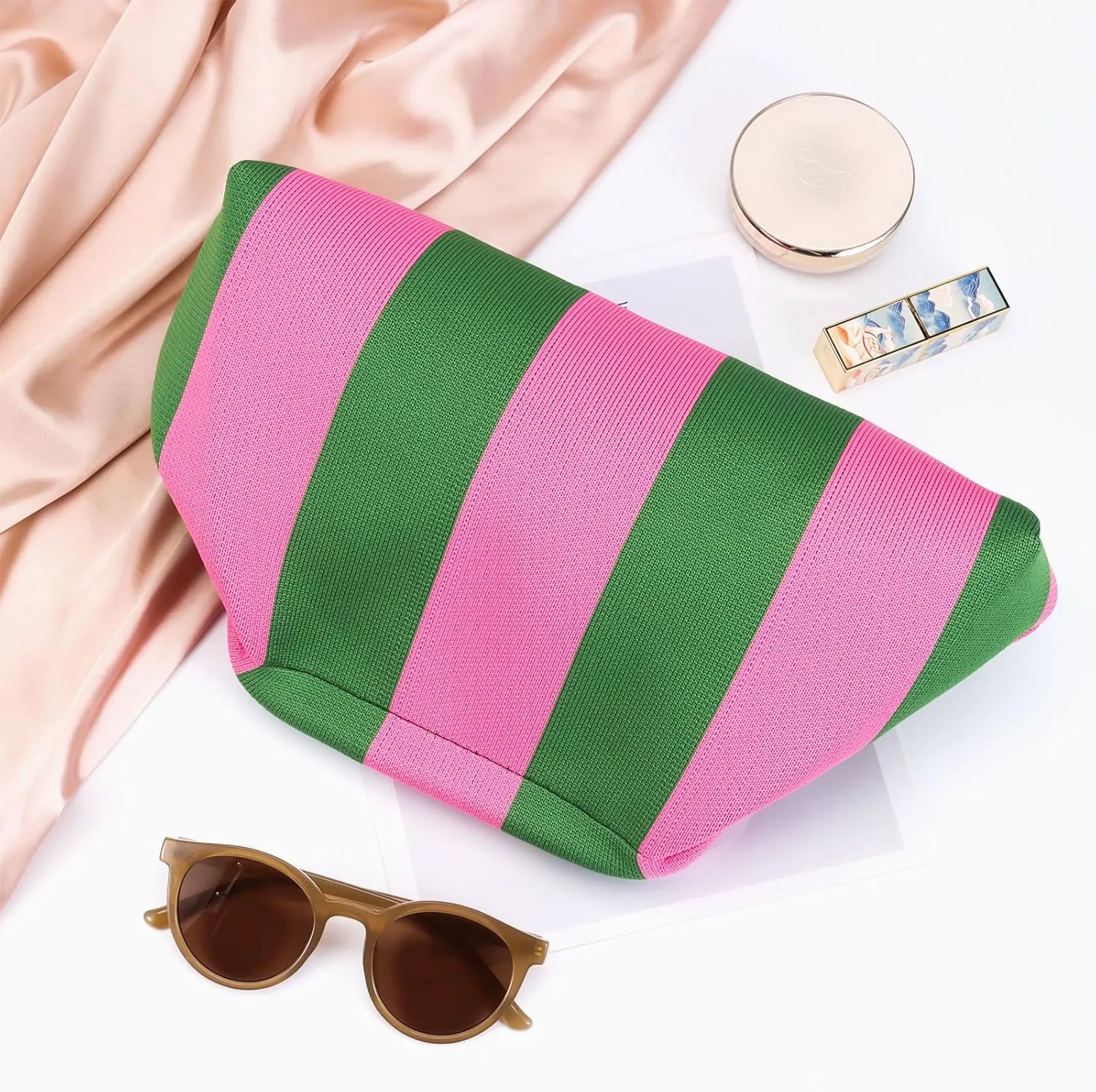 Ovida Colorblock Clutch Purse for Women Summer Beach Dumpling Clutch Crochet Handbag Ruched Cloud Clutch Bag for Party