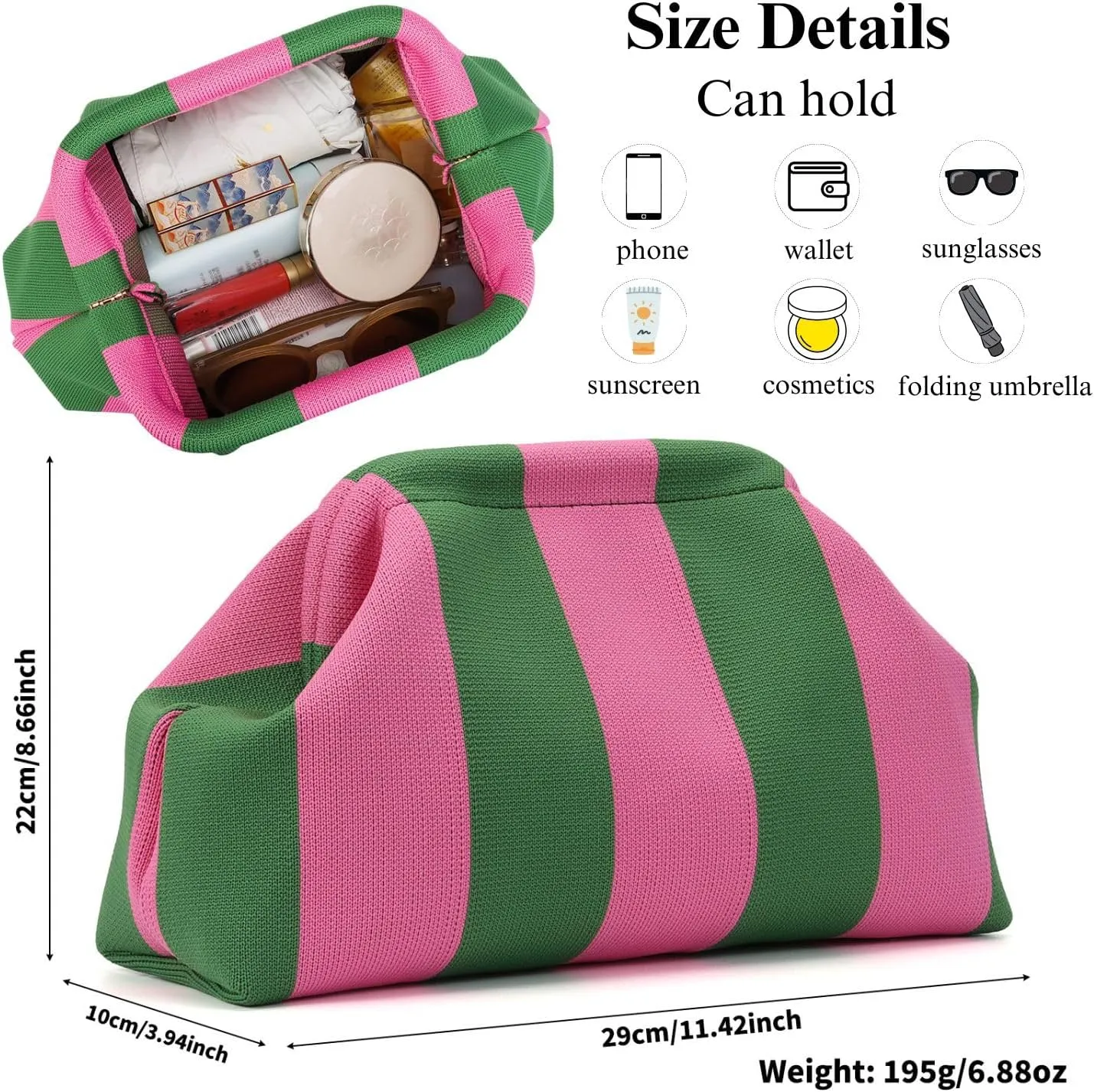 Ovida Colorblock Clutch Purse for Women Summer Beach Dumpling Clutch Crochet Handbag Ruched Cloud Clutch Bag for Party