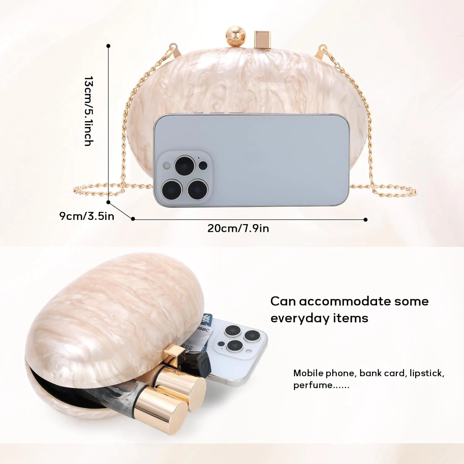 Oweisong Acrylic Clutch Purse for Women Marbel Shell Clutch Wedding Evening Bags Pearl Beaded Shoulder Handbag