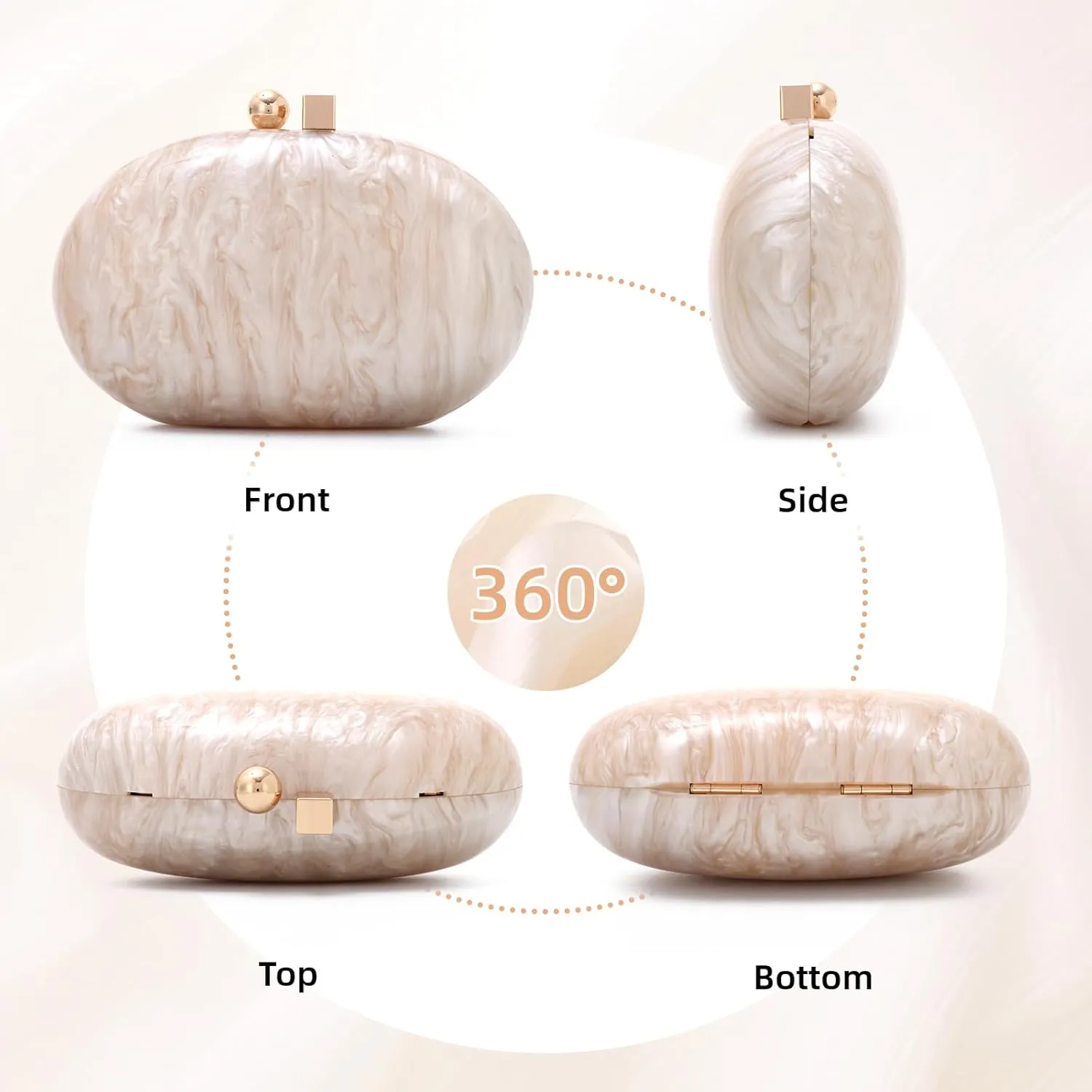 Oweisong Acrylic Clutch Purse for Women Marbel Shell Clutch Wedding Evening Bags Pearl Beaded Shoulder Handbag