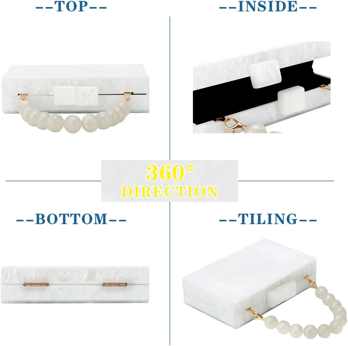 Oweisong Women Acrylic Clutch Purse Formal Wedding Evening Handbag Marble Party Shoulder Crossbody Bag with Bead Chain