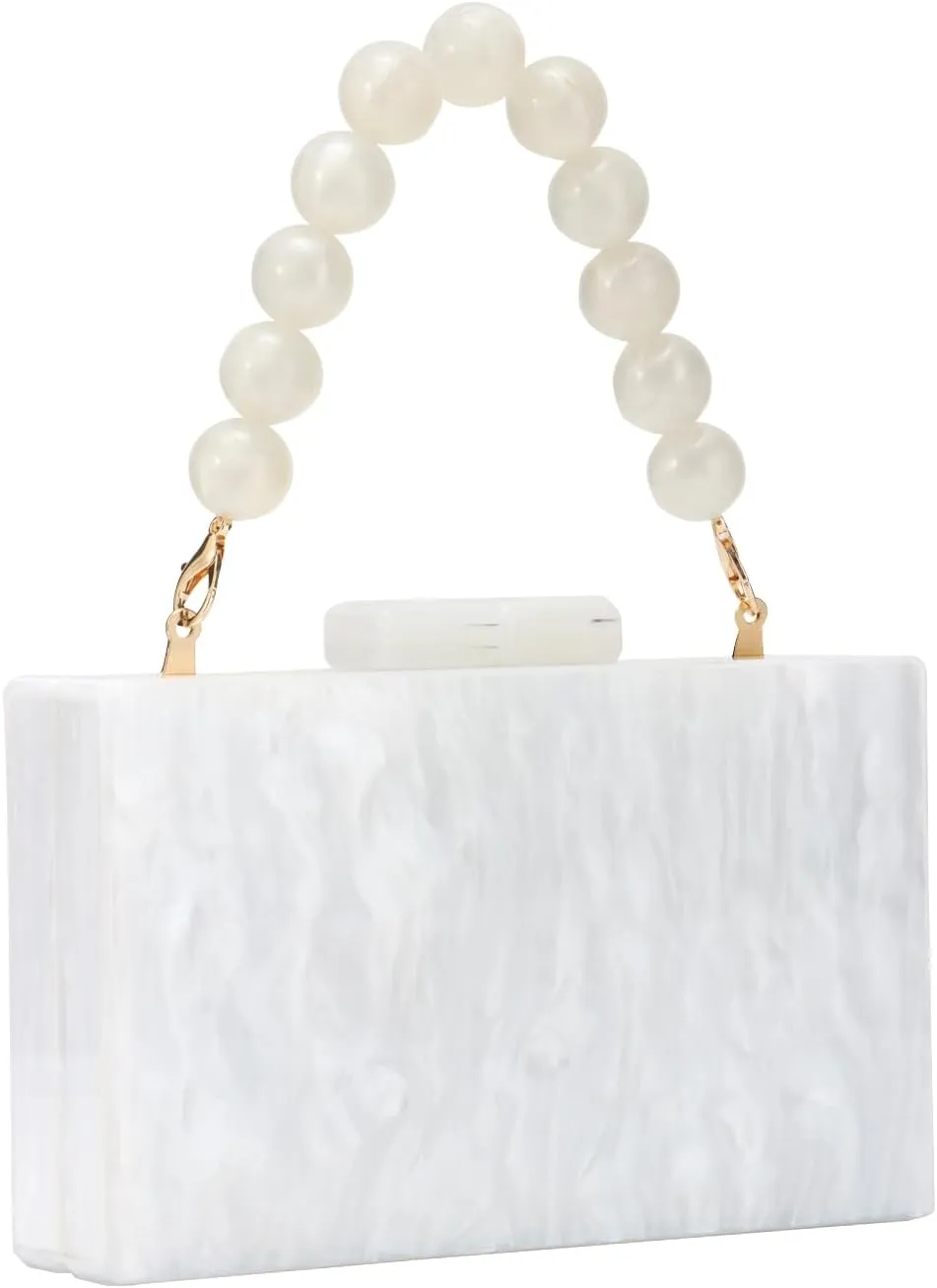 Oweisong Women Acrylic Clutch Purse Formal Wedding Evening Handbag Marble Party Shoulder Crossbody Bag with Bead Chain