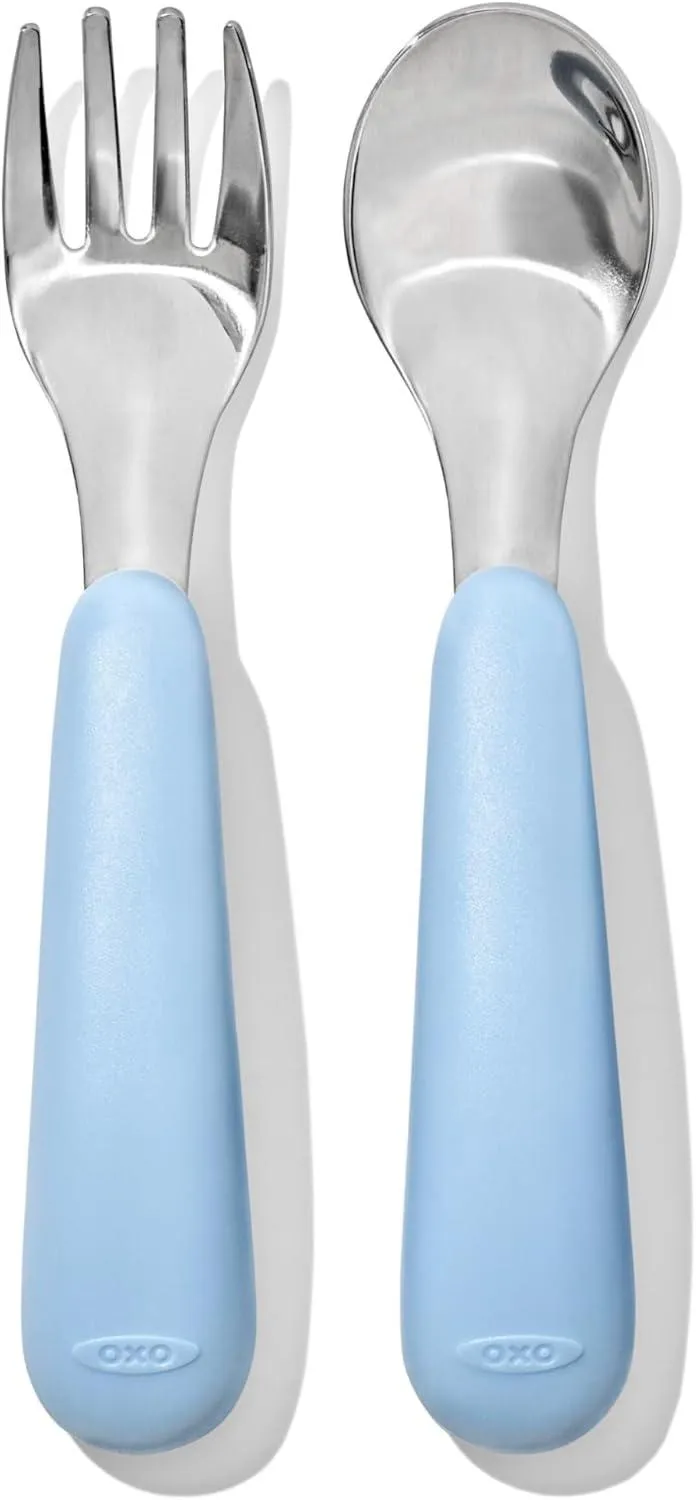 OXO Tot - On The Go Fork & Spoon Set - Baby Feeding Stainless Steel with Travel Case