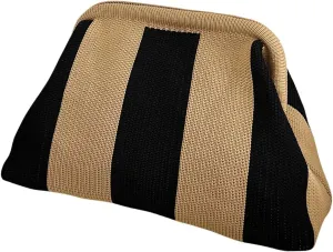 OYOANGLE Women's Striped Print Kiss Lock Crocheted Clutch Purse Casual Large Capacity Make Up Handbags