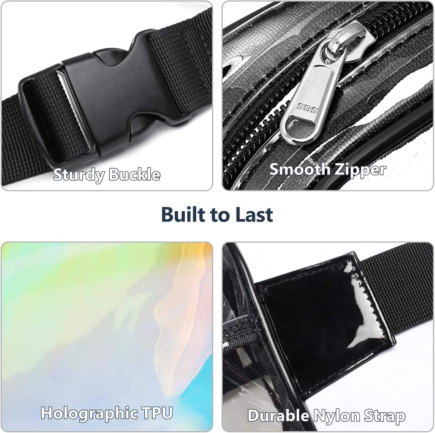 Packism Clear Fanny Pack - Holographic Clear Belt Bag Crossbody Fashion Fanny Packs for Women Men Cute Waist Bag with Adjustable Strap for Sports, Beach, Events, Concerts, Festivals, Black