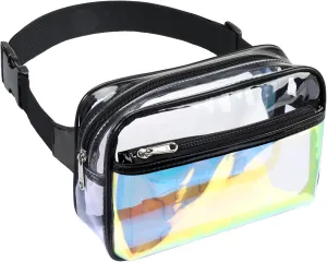 Packism Clear Fanny Pack - Holographic Clear Belt Bag Crossbody Fashion Fanny Packs for Women Men Cute Waist Bag with Adjustable Strap for Sports, Beach, Events, Concerts, Festivals, Black