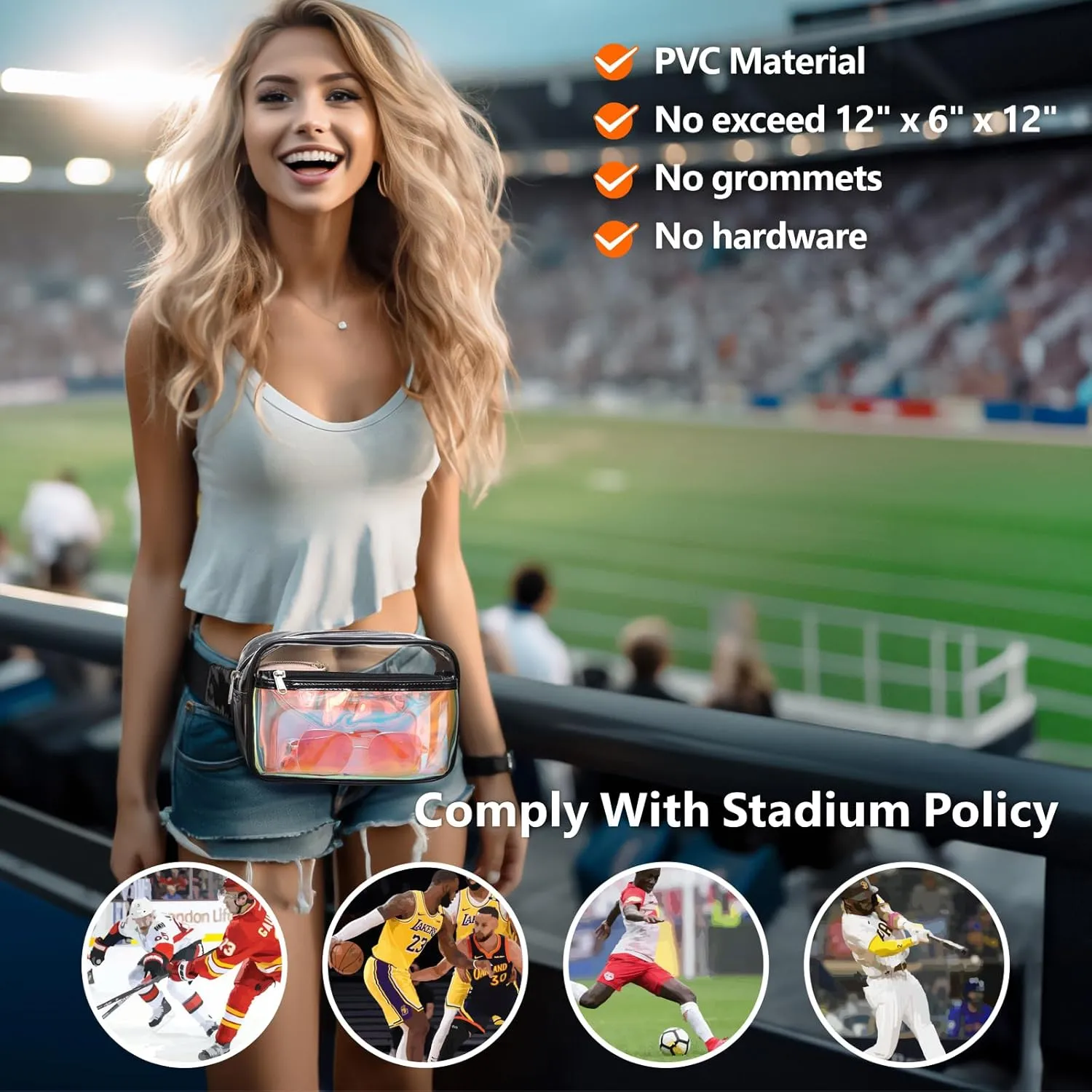 Packism Clear Fanny Pack - Holographic Clear Belt Bag Crossbody Fashion Fanny Packs for Women Men Cute Waist Bag with Adjustable Strap for Sports, Beach, Events, Concerts, Festivals, Black
