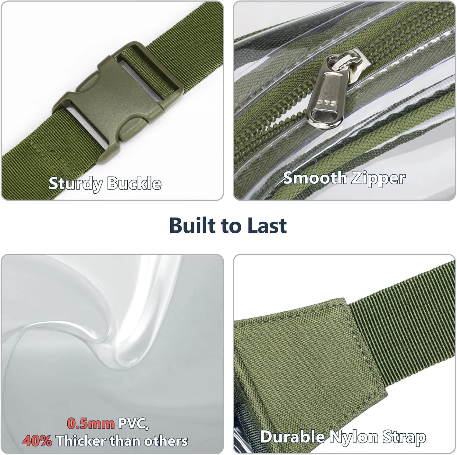 Packism Clear Fanny Pack Stadium Approved - Clear Belt Bag for Women Men Plus Size Transparent Waist Bag with Adjustable Strap for Concerts, Sporting Events - Green