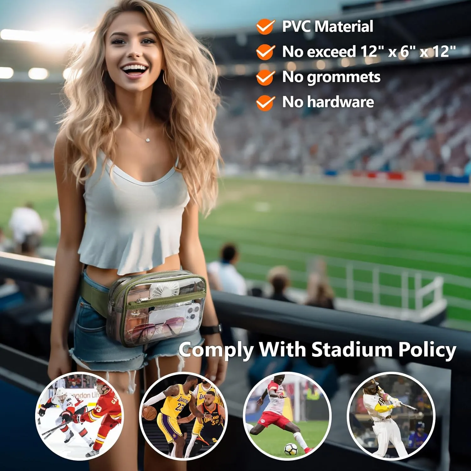 Packism Clear Fanny Pack Stadium Approved - Clear Belt Bag for Women Men Plus Size Transparent Waist Bag with Adjustable Strap for Concerts, Sporting Events - Green