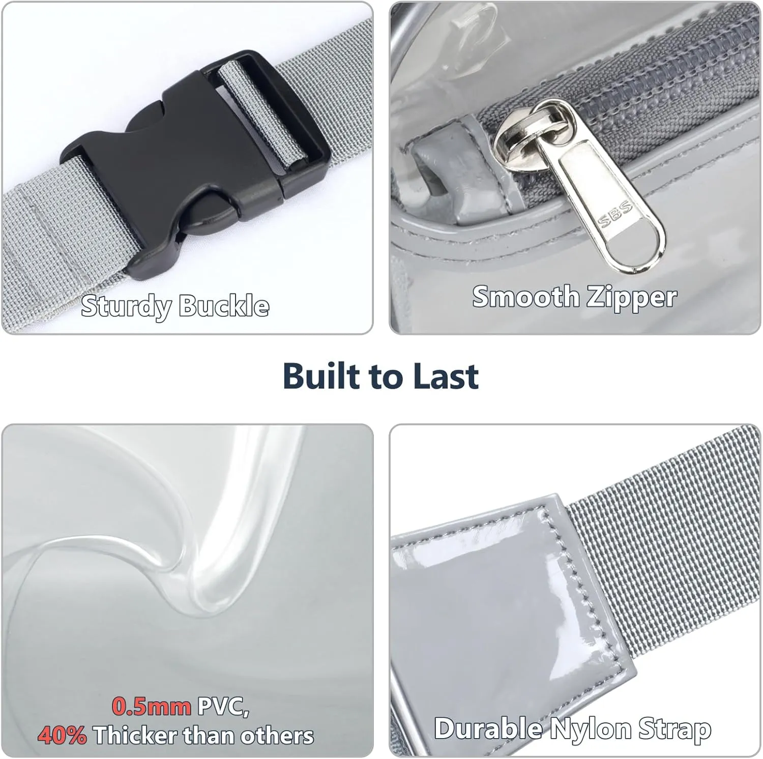 Packism Clear Fanny Pack Stadium Approved - Clear Belt Bag for Women Men Plus Size Transparent Waist Bag with Adjustable Strap for Concerts, Sporting Events - Grey