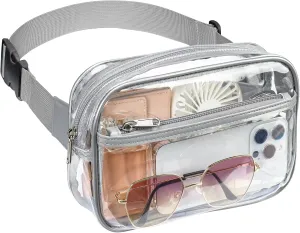 Packism Clear Fanny Pack Stadium Approved - Clear Belt Bag for Women Men Plus Size Transparent Waist Bag with Adjustable Strap for Concerts, Sporting Events - Grey