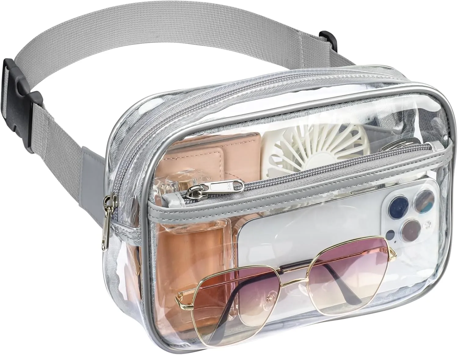 Packism Clear Fanny Pack Stadium Approved - Clear Belt Bag for Women Men Plus Size Transparent Waist Bag with Adjustable Strap for Concerts, Sporting Events - Grey