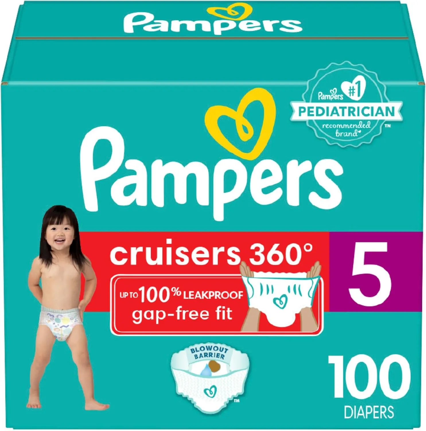 Pampers Diapers - Cruisers 360 - Size 5, 100 Count, Babyproof up to 100% Leakproof Pull-On Diaper