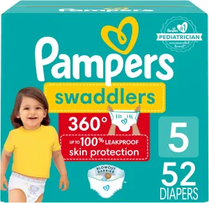 Pampers Diapers - Swaddlers 360 - Size 5, 52 Count, for up to 100% Leakproof Premium Skin Protection