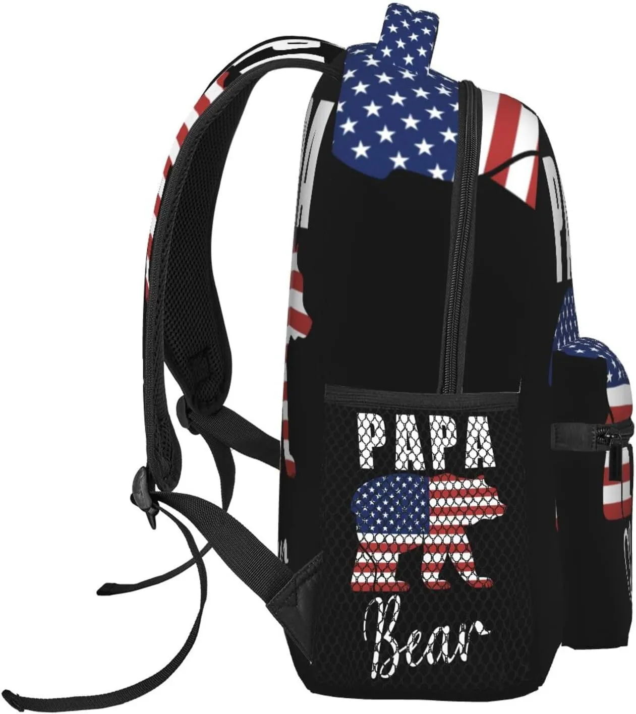 Papa American Flag Bear Funny Backpacks 15in Laptop Backpack Multipurpose Double Shoulder Bag For Men Women Gifts