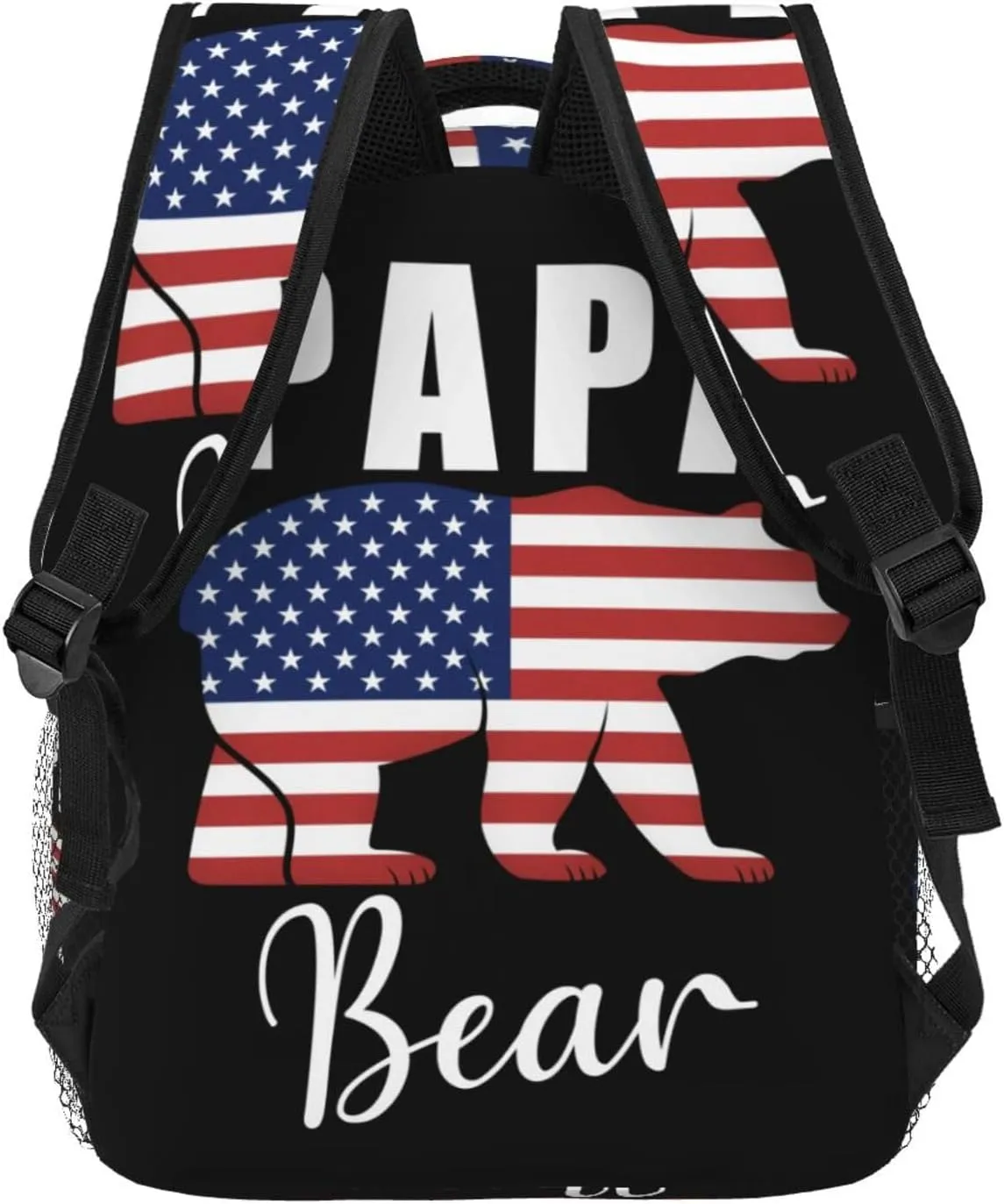 Papa American Flag Bear Funny Backpacks 15in Laptop Backpack Multipurpose Double Shoulder Bag For Men Women Gifts