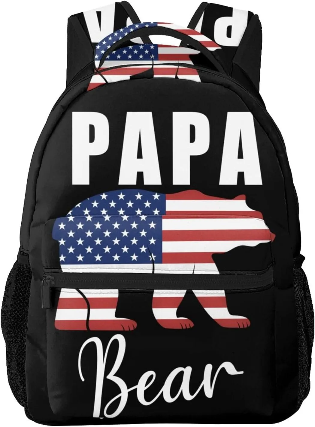 Papa American Flag Bear Funny Backpacks 15in Laptop Backpack Multipurpose Double Shoulder Bag For Men Women Gifts