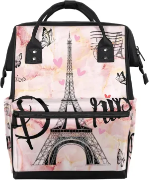 Paris Tower Love Butterfly Diaper Bag Mommy Bags With Adjustable Shoulder Strap Waterproof Multifunction Shoulder Bag Travel Large Capacity Backpack for Moms And Dads