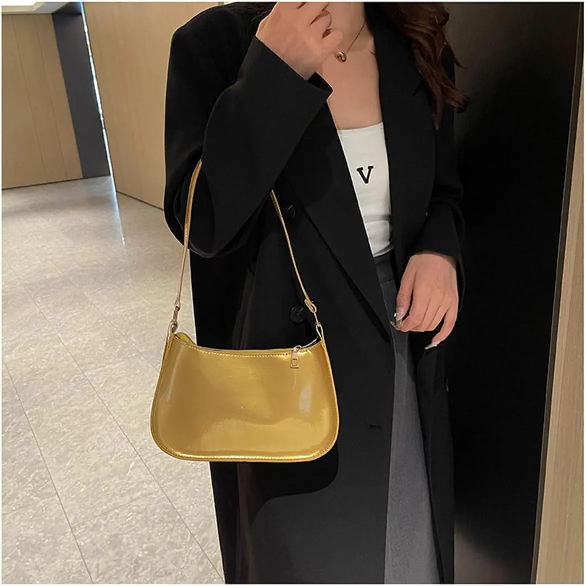Patent Leather Clutch Purse Shiny Evening Handbags for Women Armpit Shoulder Bag MINI Hobos