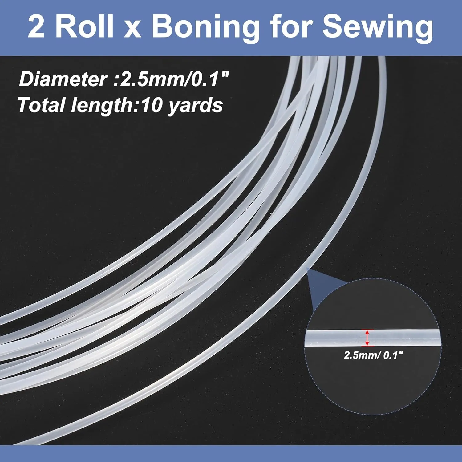 PATIKIL 2.5mm x 2.5mm x 10 Yards Boning for Sewing, 2 Rolls PP Plastic Boning for Handmade Dolls Hats Handbags Wedding Dresses DIY Making, Transparent