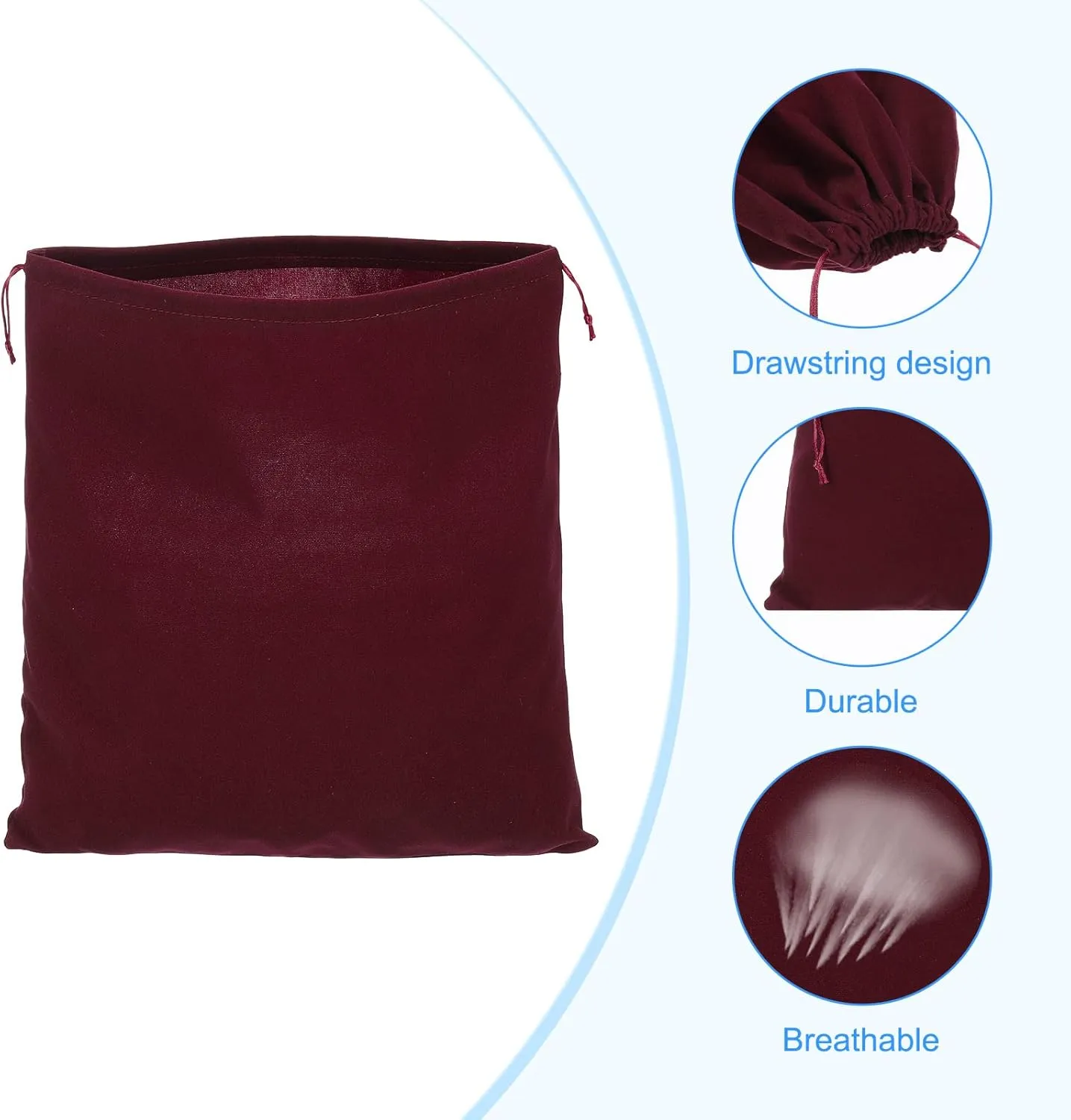 PATIKIL Large Velvet Bags With Drawstrings, 5 Pack 14 x 14 Inch Hair Dryer Bag Treat Bag Dust Bag Hotel Storage Bag for Travel Luggage Packing, Burgundy