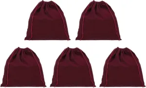 PATIKIL Large Velvet Bags With Drawstrings, 5 Pack 14 x 14 Inch Hair Dryer Bag Treat Bag Dust Bag Hotel Storage Bag for Travel Luggage Packing, Burgundy
