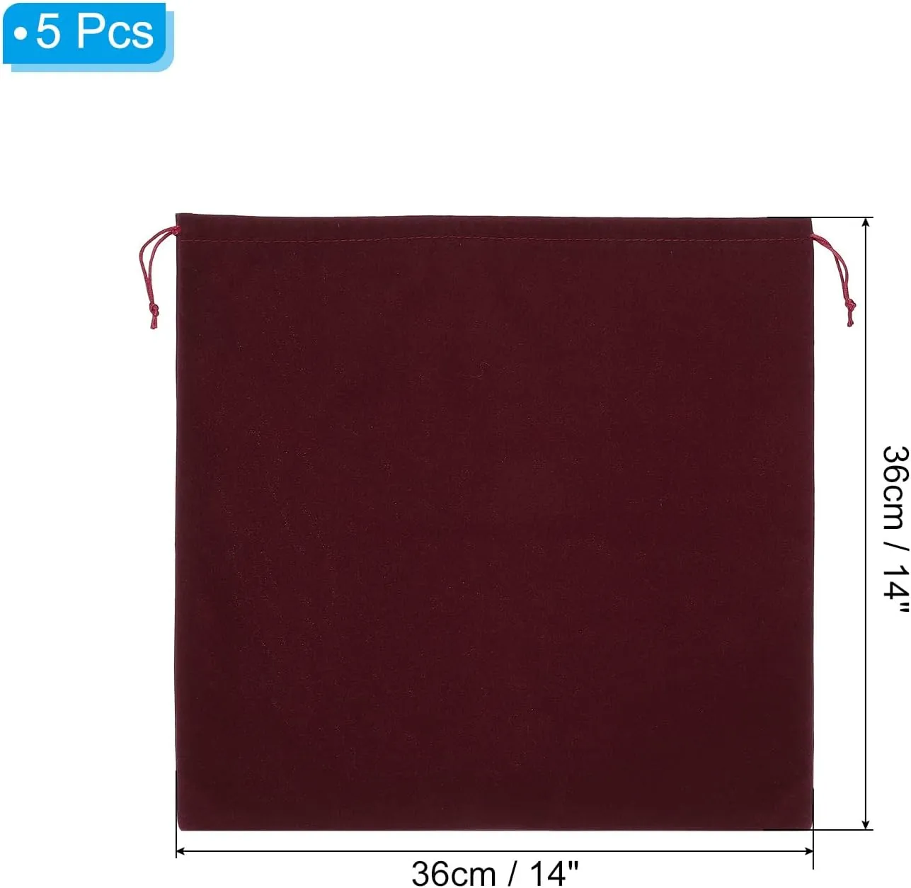 PATIKIL Large Velvet Bags With Drawstrings, 5 Pack 14 x 14 Inch Hair Dryer Bag Treat Bag Dust Bag Hotel Storage Bag for Travel Luggage Packing, Burgundy