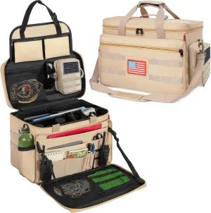 Patrol Bag Law Enforcement, Police Gear Bag Car Front Seat Organizer for Police with Laptop Layer and Cup Holders, MOLLE System, Fits Vehicle Passenger Seat, Khaki