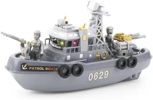 Patrol Boat Toy, Electric Ship Model Coast Guard Vessel Military Ship Cambatant Vessel Pool Warship Model with Sound Effect and Lights